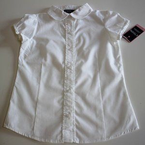 Chaps Girl White Button Down Top Blouse Size S 7